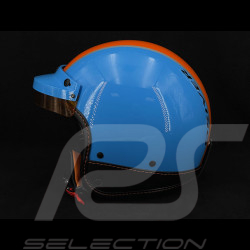 PIN UP Driver Helmet in Cobalt Blue with orange stripe – Black and orange leather reinforcement