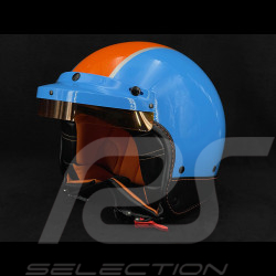 PIN UP Driver Helmet in Cobalt Blue with orange stripe – Black and orange leather reinforcement