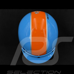 Casque PIN UP Driver Bleu Cobalt avec Bande Orange - Renfort en cuir Noir et Orange