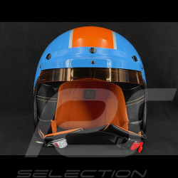 PIN UP Driver Helmet in Cobalt Blue with orange stripe – Black and orange leather reinforcement