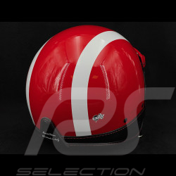 Casque Joseph Siffert Signature Rouge avec Bandes et Croix Blanche - Renfort en cuir Noir et Rouge