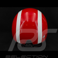 Casque Joseph Siffert Signature Rouge avec Bandes et Croix Blanche - Renfort en cuir Noir et Rouge