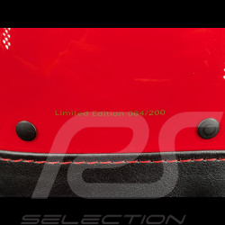 Casque Joseph Siffert Signature Rouge avec Bandes et Croix Blanche - Renfort en cuir Noir et Rouge