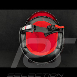 Casque Joseph Siffert Signature Rouge avec Bandes et Croix Blanche - Renfort en cuir Noir et Rouge