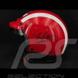 Casque Joseph Siffert Signature Rouge avec Bandes et Croix Blanche - Renfort en cuir Noir et Rouge