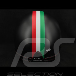 Mat Black Helmet with Green, White and Red Stripes - Black and Red leather reinforcement