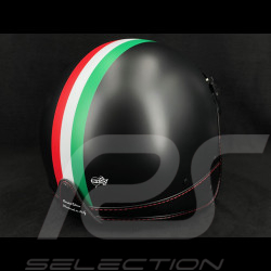 Mat Black Helmet with Green, White and Red Stripes - Black and Red leather reinforcement