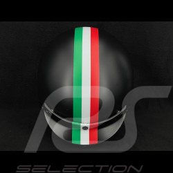 Mat Black Helmet with Green, White and Red Stripes - Black and Red leather reinforcement