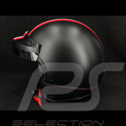 Mat Black Helmet with Green, White and Red Stripes - Black and Red leather reinforcement