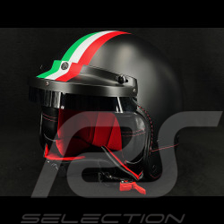 Casque Noir mat avec Bandes Verte Blanche et Rouge - Renfort en cuir Noir et Rouge