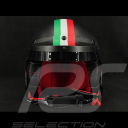 Mat Black Helmet with Green, White and Red Stripes - Black and Red leather reinforcement