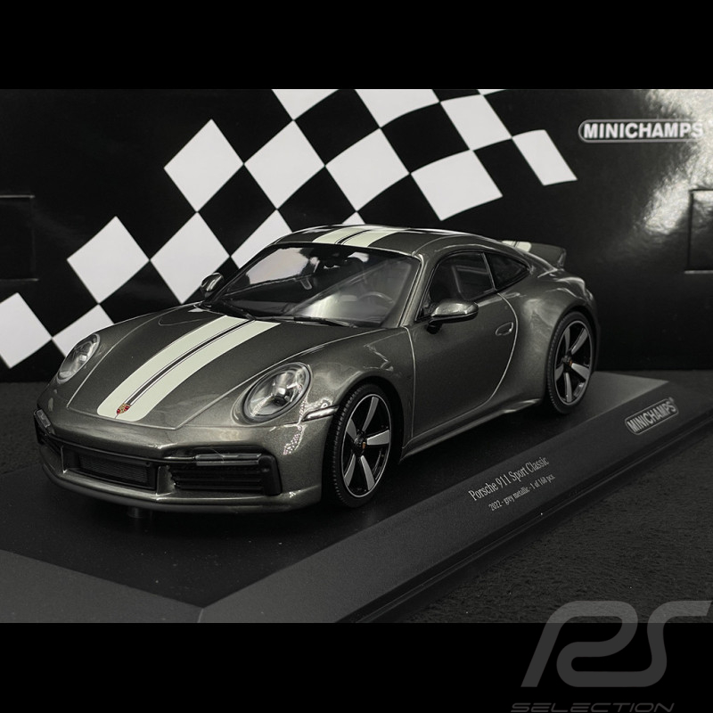 Porsche 911 Sport Classic Type 992 2022 Metallic Grey With White Stripes 1/18 Minichamps 155062002