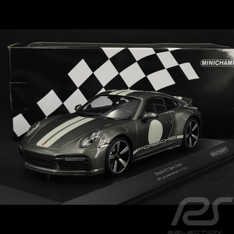 Porsche 911 Sport Classic Type 992 2022 Metallic Grey With White Stripes 1/18 Minichamps 155062004