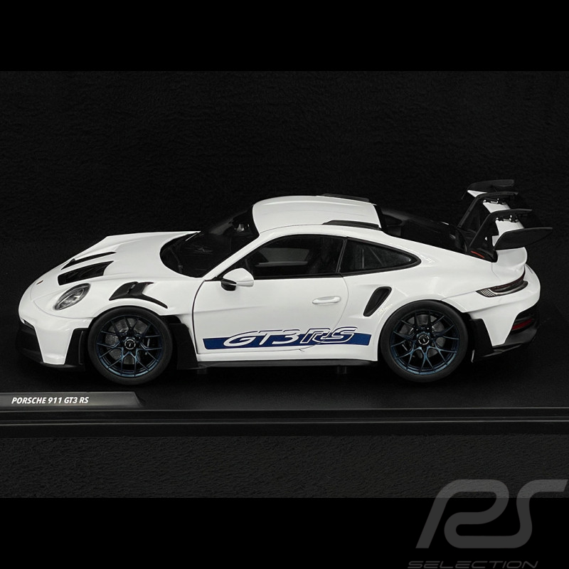 Porsche 911 GT3 RS Type 992 2024 Blanc avec bandes bleues 1/18 Solido S1812102