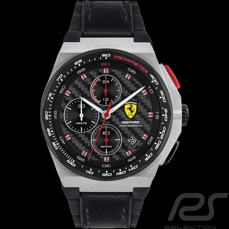 Ferrari Aspire Chronograph Watch Black Leather / Silicone Strap 0830791