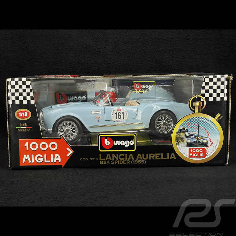 Lancia Aurelia B24 Spider n°161 Mille Miglia 1955 Bleu Clair Métallique 1/18 Bburago 32102