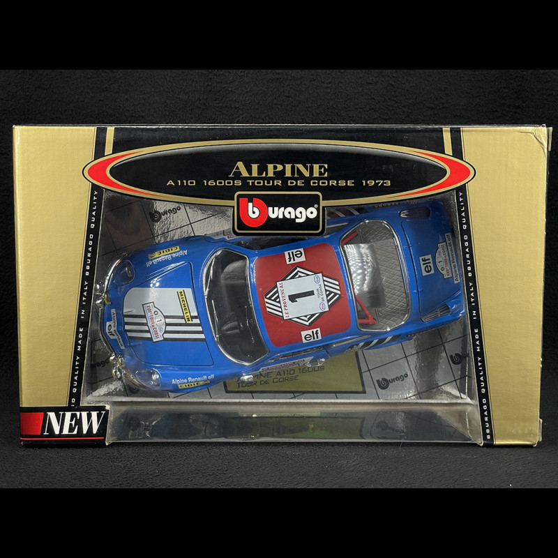 Alpine A110 1600 S n°1 Tour de Corse 1973 Blue 1/16 Bburago 3391