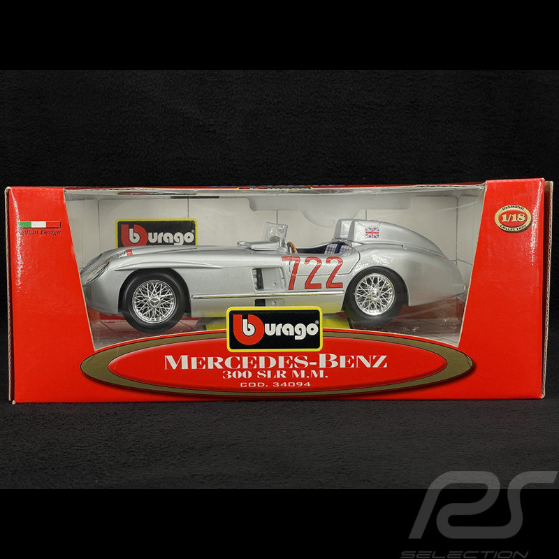 Mercedes-Benz 300 SLR n° 722 Vainqueur Mille Miglia 1955 1/18 Burago 34094