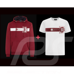 Set von 2 Porsche Sweatshirt + Bielle T-Shirt 911 Essential Weiß / Burgundyrot