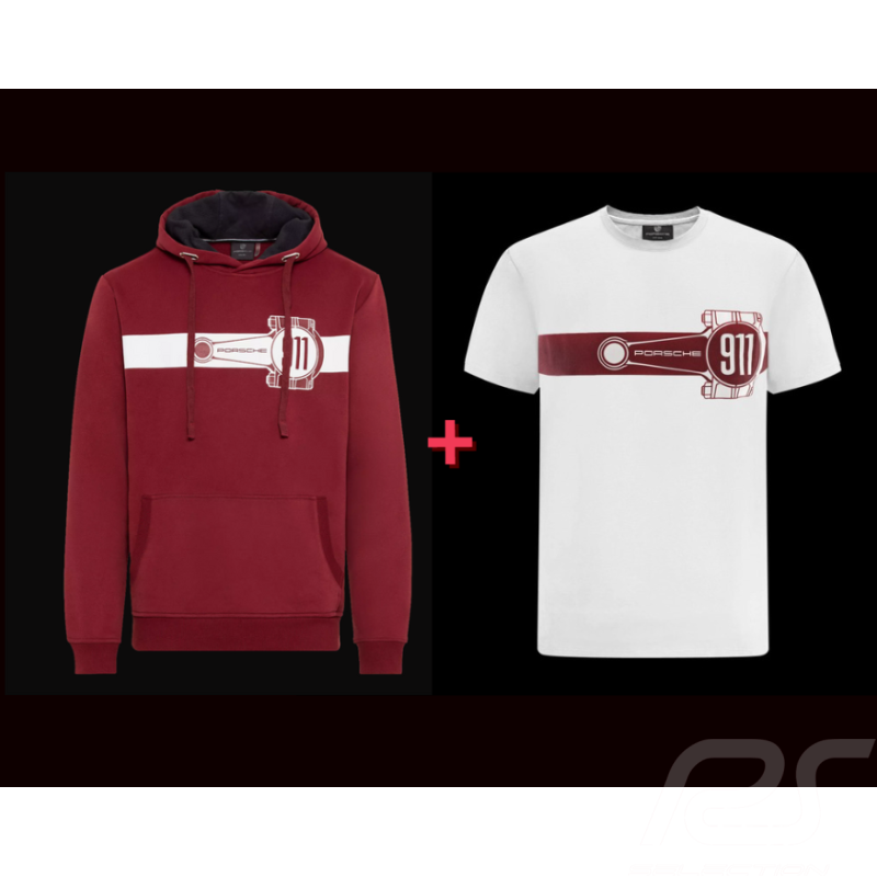 Duo Sweat Porsche + T-shirt Bielle 911 Essential Blanc / Bordeaux