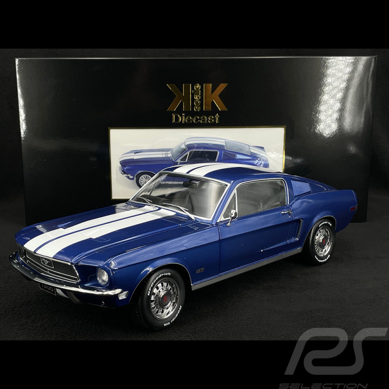 Ford Mustang GT Fastback 1968 Bleu Bandes Blanches 1/12 KK Scale KKDC120224