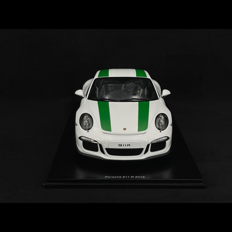 Porsche 911 R Type 991 2016 Pure White with Green Stripes 1/12