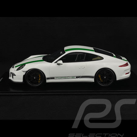 Porsche 911 R Type 991 2016 Pure White with Green Stripes 1/12 Schuco 450046900