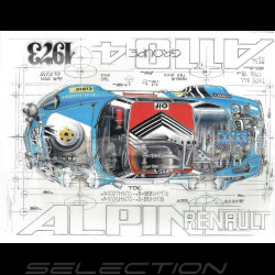 Bâche Alpine A110 1800 n°1 Vainqueur Tour de Corse 1973 dessin original de Sébastien Sauvadet
