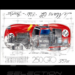 Bâche Ferrari 250 GTO 24h Le Mans 1962 n° 22 dessin original de Sébastien Sauvadet