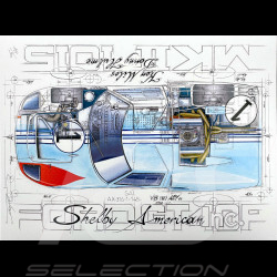 Banner Ford GT40 Mk II JWA Gulf n° 1 24h Le Mans 1966 Shelby American original drawing by Sébastien Sauvadet