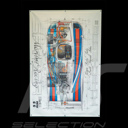 Banner Porsche 936 Martini Racing Winner 24h Le Mans 1977 original drawing by Sébastien Sauvadet