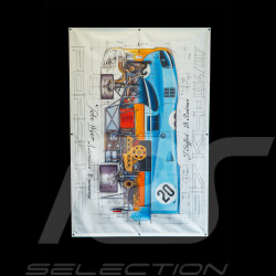Banner Porsche 917 KH n°20 Gulf 24h Le Mans 1970 Steve McQueen original drawing by Sébastien Sauvadet