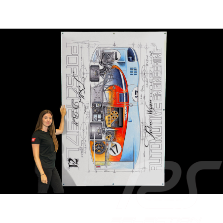 Banner Porsche 917 LH JWA Gulf n° 17 24h Le Mans 1971 Originalzeichnung von Sébastien Sauvadet