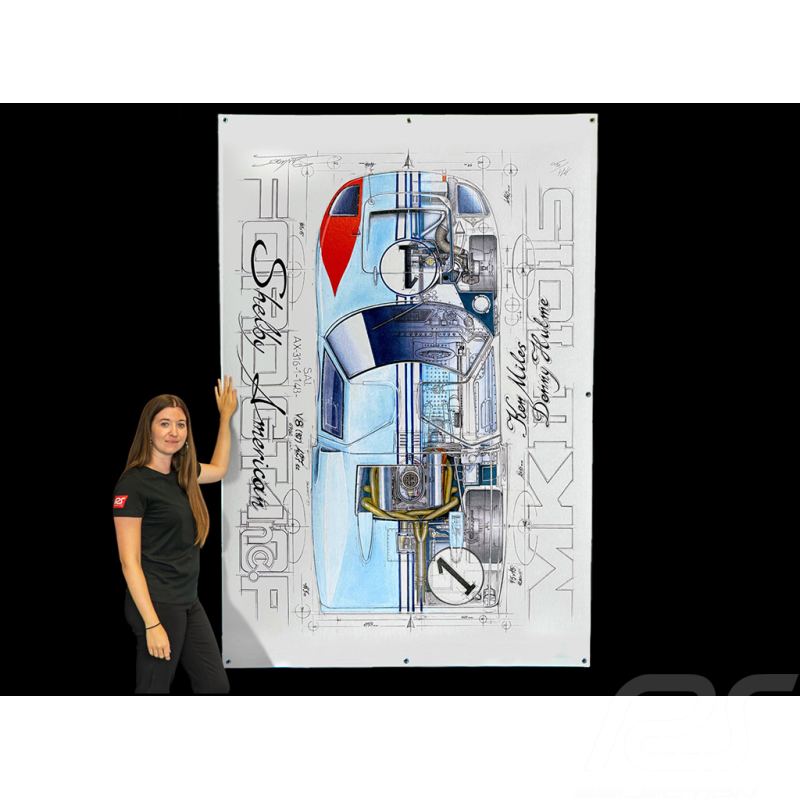Banner Ford GT40 Mk II JWA Gulf n° 1 24h Le Mans 1966 Shelby American original drawing by Sébastien Sauvadet