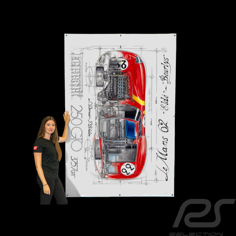 Banner Ferrari 250 GTO 24h Le Mans 1962 n° 22 Originalzeichnung von Sébastien Sauvadet