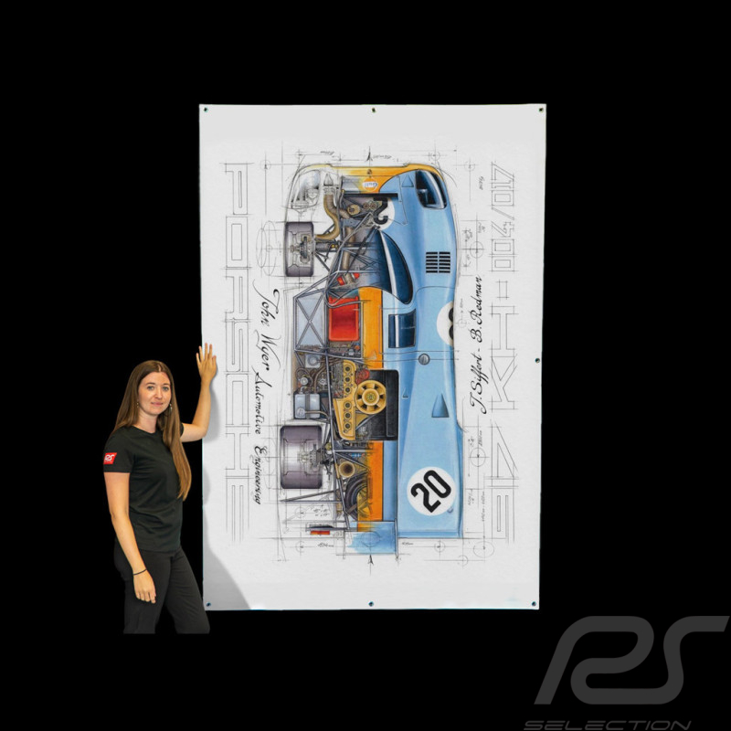 Banner Porsche 917 KH n°20 Gulf 24h Le Mans 1970 Steve McQueen original drawing by Sébastien Sauvadet