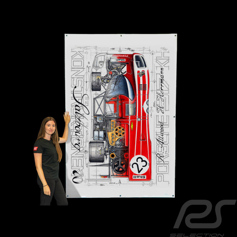 Banner Porsche 917 Le Mans 1970 n° 23 Porsche Salzburg original drawing by Sébastien Sauvadet