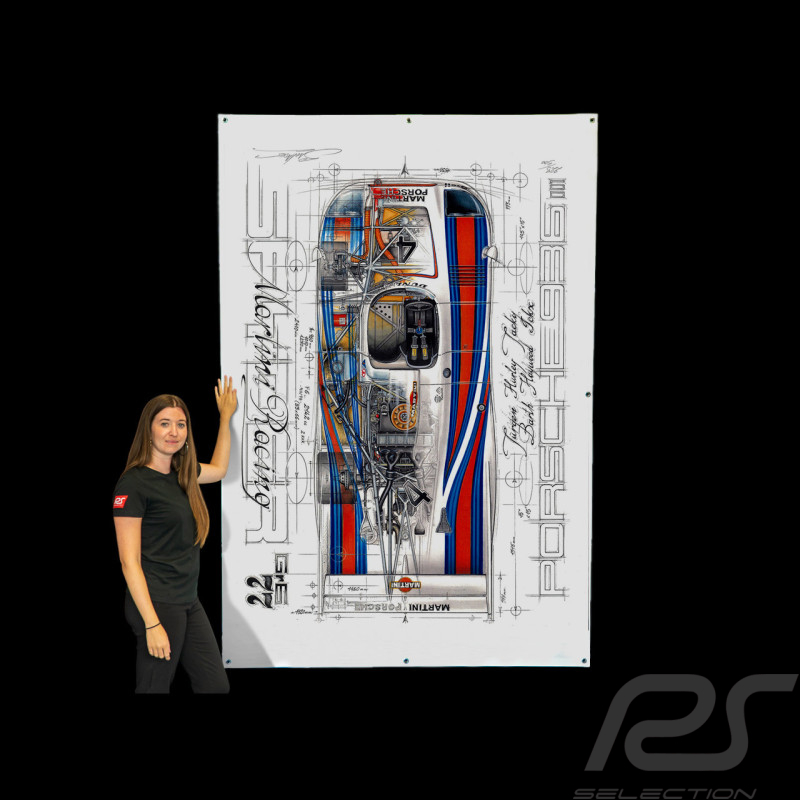 Bâche Porsche 936 Martini Racing Vainqueur 24h Le Mans 1977 dessin original de Sébastien Sauvadet
