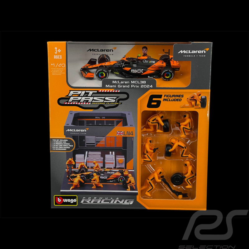 Lando Norris McLaren MCL38 n° 4 Pit Stop Mit Figuren F1 2024 1/43 Bburago 38451N
