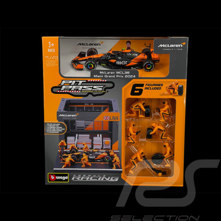 Lando Norris McLaren MCL38 n° 4 Pit Stop Avec Figurines F1 2024 1/43 Bburago 38451N