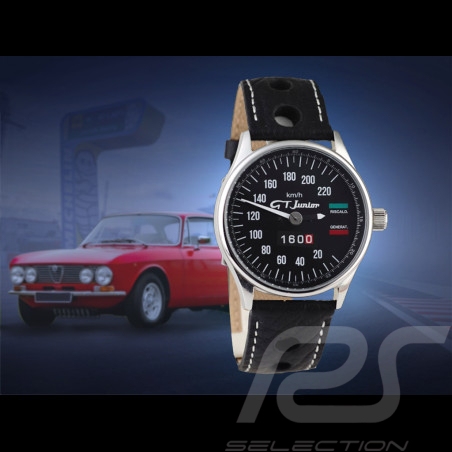 Montre compteur de vitesse Alfa Romeo Giulia 1600 GT Junior boitier chrome / fond noir / chiffres blancs