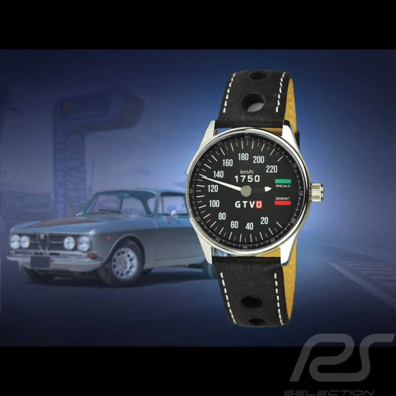 Montre compteur de vitesse Alfa Romeo 1750 GTV boitier chrome / fond noir / chiffres blancs