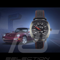 Montre automatique compteur de vitesse Porsche 911 300 km/h  boitier coussin noir / fond noir / chiffres blancs
