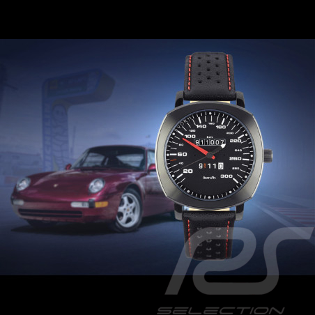 Porsche 911 Automatikwerk Uhr 300 km/h Tachometer schwarz kissenförmigen Gehäuse / schwarz Wahl / weiße Zahlen
