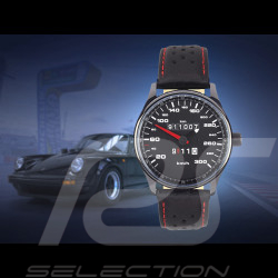 Porsche Uhr 911 300 km/h Tachometer schwarz Gehause / schwarz Wahl / weiße Zahlen