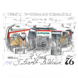Porsche 934 Turbo Kremer Racing Dijon 1976 N° 7 original drawing with Signature Jürgen Barth / Sébastien Sauvadet