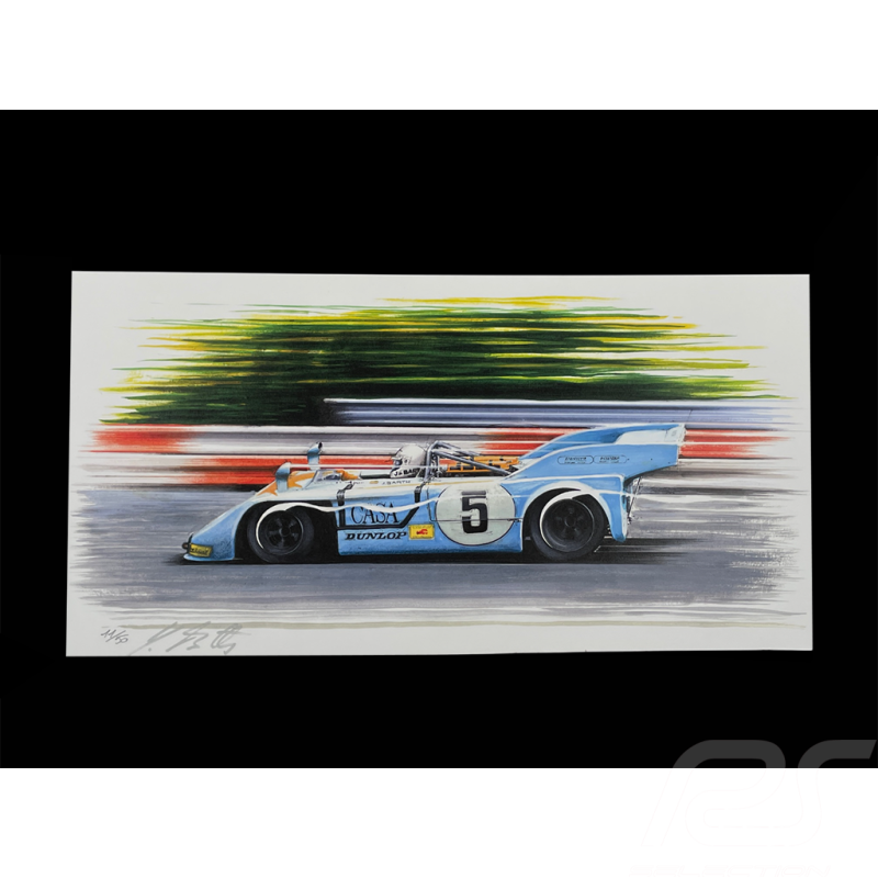 Porsche 908/3 n° 5 2. 12h Silverstone 1980 Gulf Original Zeichnung Sébastien Sauvadet mit Unterschrift Jürgen Barth