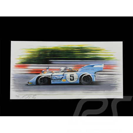 Porsche 908/3 n° 5 2nd 12h Silverstone 1980 Gulf original drawing Sébastien Sauvadet with Signature Jürgen Barth