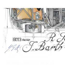 Porsche 934 Turbo Kremer Racing Dijon 1976 N° 7 dessin original avec Signatures Jürgen Barth /  Sébastien Sauvadet