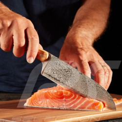 Couteau Santoku Damas Ondoyant Bois d'Olivier Deejo KDBS00001